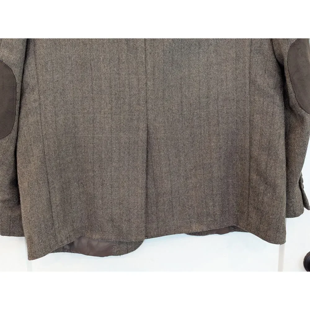 Nautica Mens 44R Blazer Beige Brown Sports Coat Elbow Patches 100% Wool Academia